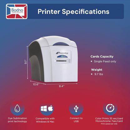 Bodno Magicard Pronto ID Card Printer & Complete Supplies Package ID Software and Camera - Silver Edition