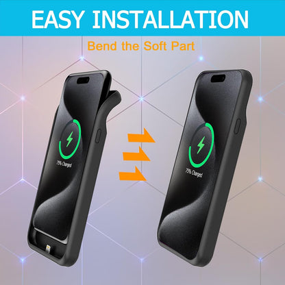 Battery Case for iPhone 15 Pro Max, Full Encircle 12000mAh Capacity Rechargeable Portable Charger Case Extended Battery Pack for iPhone 15 Pro Max(6.7 inch) Wireless Charging Case with Carplay-Black