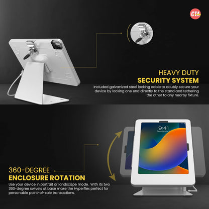Desktop Anti-Theft Stand – CTA Kiosk Stand with Stylus, Tether, and Aluminum Enclosure for iPad 11th Gen A16 11” - 10th Gen 10.9” - Air 4th & 5th Gen - 11” Pro & More - White (PAD-DASB109W)