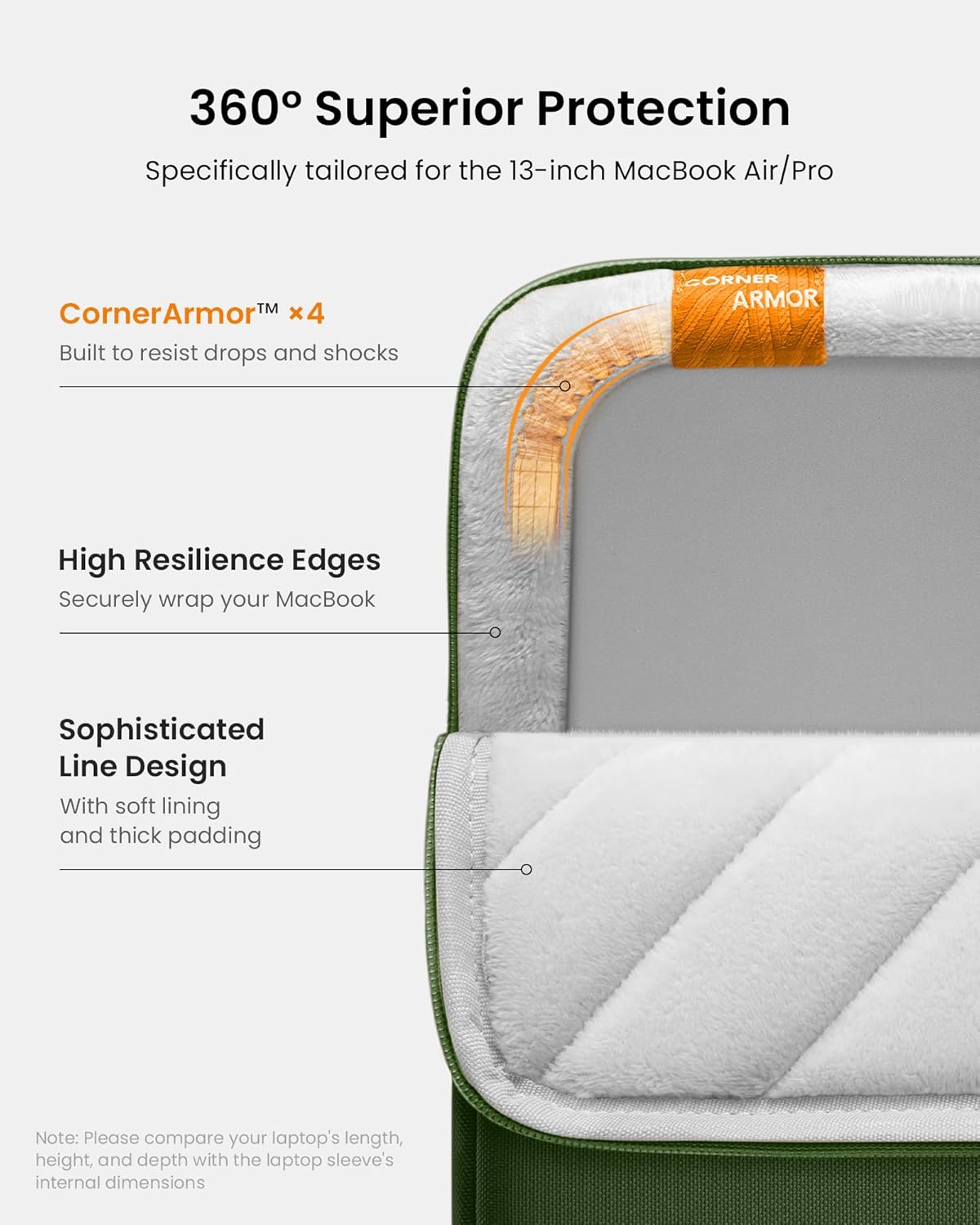 tomtoc 360° Protective Laptop Sleeve for 13-inch New MacBook Air M4/A3240 2025, M3/A3113, M2/A2681 M1/A2337 A2179 A1932, 13-inch MacBook Pro M2/A2686 M1/A2338, Water-Resistant Computer Case Bag