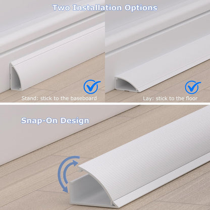ZhiYo 68in Floor Cord Cover for Corner, Large Cord Hider for 3-5 Cords, Self-adhesives PVC Wire Hider for Baseboard/Floor/Wall Cable Management, White Cable Raceway, 0.8in x 1.8in, 4 x L17in