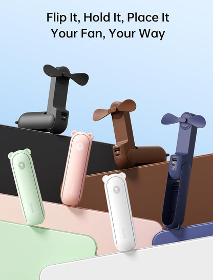 JISULIFE Handheld Mini Fan, 3 IN 1 USB Rechargeable Portable Fan [12-19 Working Hours] with Power Bank, Flashlight, Pocket Design for Travel/Summer/Concerts/Lash, Gifts for Women (Brown)