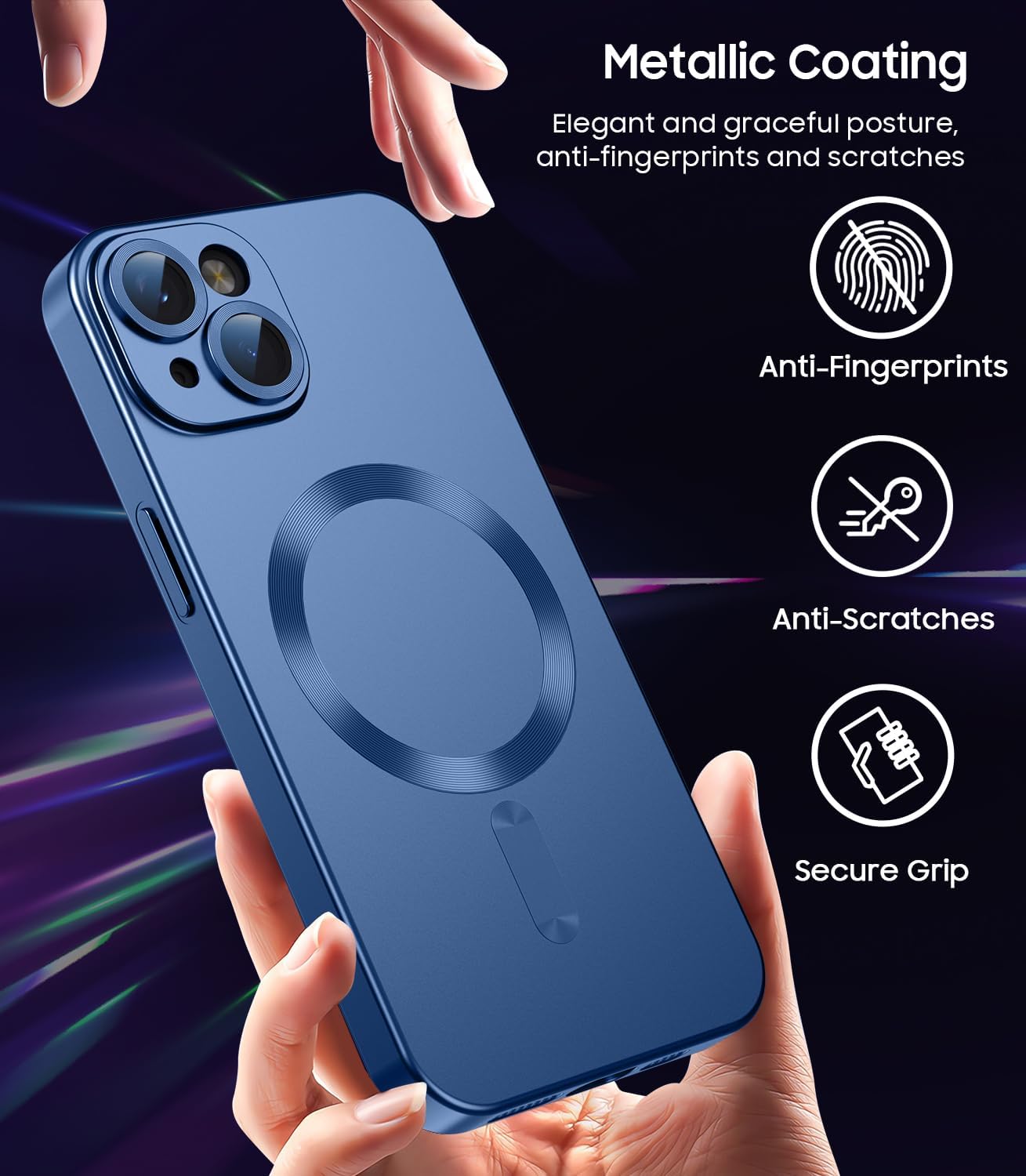 Magnetic for iPhone 15 Case [Compatible with MagSafe][Built-in Camera Lens Protector] Slim Soft Silicone Bumper Shockproof Metallic Shine Phone Case (Blue)