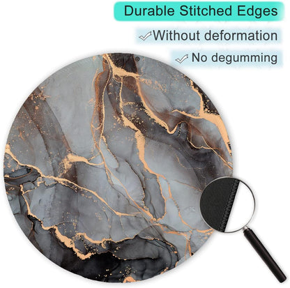 ITNRSIIET Round Mouse Pad with Stitched Edge Premium-Textured Waterproof Non-Slip Rubber Base Desktop Protection Mat Diameter 8.7 inches, Black Grey Marble