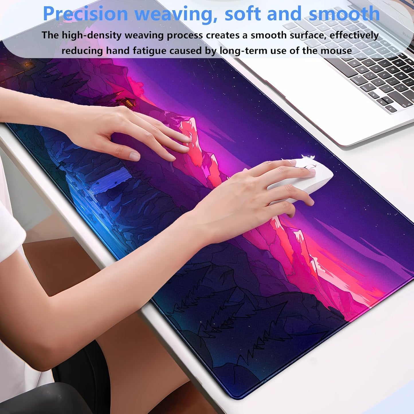 Purple Mouse Pad Pink Desk Mat Gaming Mousepad XXL Computer Pad 31.5 x 15.7 Inch Full Desk Mouse and Keyboard Pad Anime Game Mouse Mat with Stitched Edge Anti-Slip Washable for Office and Home