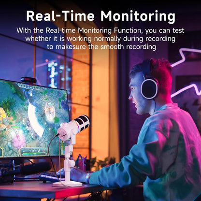 COMICA EJoy D10(D) USB Gaming Microphone – RGB Dynamic Mic with Noise Cancellation, XLR/USB-C, Real-Time Monitoring, Muting, Professional Studio Mic for Gaming, Streaming, Podcast, Recording (White)