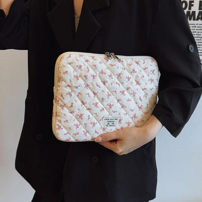 Puffy Laptop Sleeve 13-15.6 Inch Cute Quilted Laptop Protective Case Padded Floral Computer Sleeve for MacBook (A-Pink, 11 Inch)