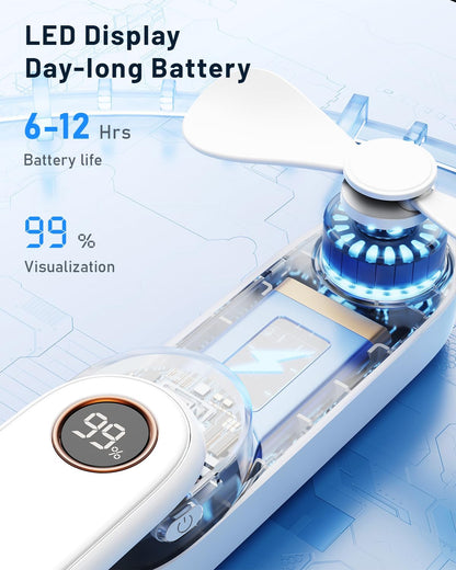 SWEETFULL Portable Handheld Mini Fan with LED Display, 3-in-1 Personal Foldable USB Rechargeable Hand Held Fan & Flashlight for Travel, Lash Eyelash, Cute Small Pocket for Women, Girls