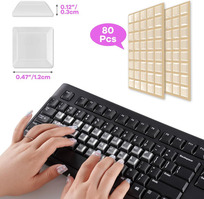 Tomorotec 80PCS Clear Silicone Raised Keyboard Key Cover Stickers for Long Nails, Soft & Smooth Surface Non-Slip Typing Protectors, Universal Fit for Most Standard Keyboards, Easy to Apply and Replace