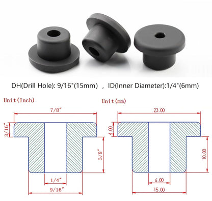 15 pcs 9/16" Drill Hole，1/4" ID Black Silicone Top hat Rubber Grommets for Wiring，Automotive，Firewall，Hole Plug，Desk，Screw，Water and Gas Pipe，Drain，House Siding，Cable Bushing，Glass，Wire Plug