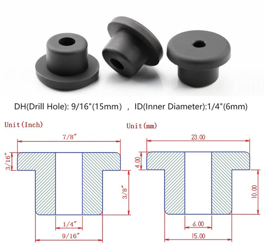15 pcs 9/16" Drill Hole，1/4" ID Black Silicone Top hat Rubber Grommets for Wiring，Automotive，Firewall，Hole Plug，Desk，Screw，Water and Gas Pipe，Drain，House Siding，Cable Bushing，Glass，Wire Plug