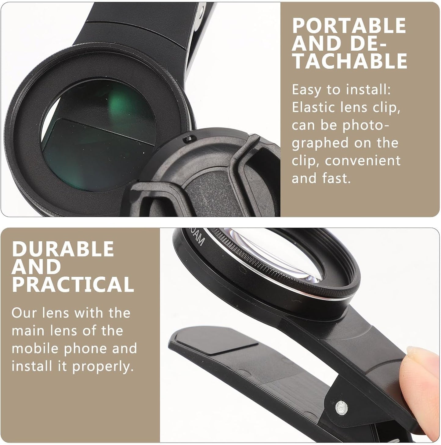 Phone Lens : 37mm 15X Macro Lens for Phone Camera Clip-on Magnifying for Close-up Photography (Black)