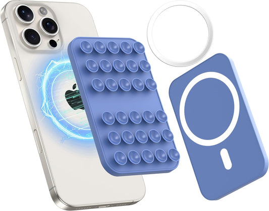 Patented Magnetic Sticky Phone Suction Grip Mount for MagSafe Case,Magnet Silicone Portable Stand Holder for iPhone 16/15/14/13/12 Series and Android, Hands-Free Selfies and Videos,Deep Blue