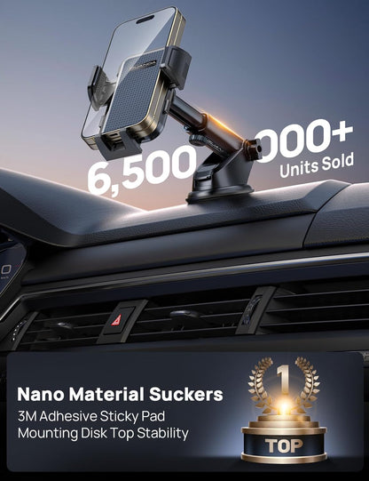 [2025 New] Dashboard Phone Holders for Your Car (+Air Vent Clip) [Military Grade Stable] , Car Cell Phone Holder, Rotatable Suction Cup Car Phone Mount for All Phone (Light Grey)