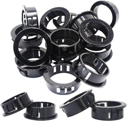 1-3/16"(30mm) Black Snap-in Knockout Insulating Bushing Grommets, Plastic Cable Hole Grommets for Wiring, Round Nylon Snap in Locking Electrical Wire Cord Hose Tubing Bushings Grommets, 15pcs