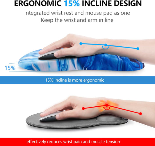 Mouse Pad Wrist Support, Laokiiy 2 in1 Keyboard Wrist Rest+ Ergonomic Mouse Pad, Non-Slip Wrist Rest for Computer Keyboard, Made Easy Typing & Relieve Wrist Pain Ocean Blue