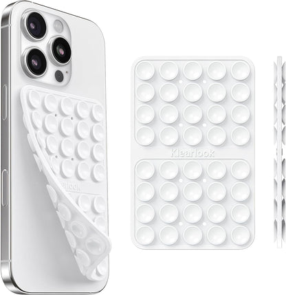 Klearlook Silicone Suction Cup Phone Case Mount Double Sided, Silicon Sticky Phone Grip with Higher Suction for Cell Phone, Hands-Free Phone Accessories Holder for Selfies and Videos, White