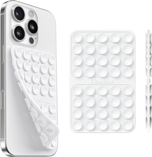 Klearlook Silicone Suction Cup Phone Case Mount Double Sided, Silicon Sticky Phone Grip with Higher Suction for Cell Phone, Hands-Free Phone Accessories Holder for Selfies and Videos, White