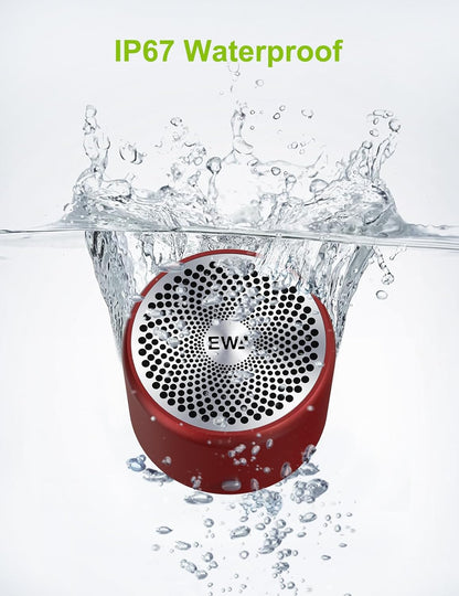 EWA Travel Case Packed, A106 Pro Portable Bluetooth Speaker with Custom Bass Radiator, Brief Design, IP67 Waterproof, Perfect Mini Speaker for Shower, Room, Bike, Car (Red)