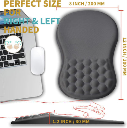 Hokafenle Ergonomic Mouse Pad Wrist Support with Massage Design, Wrist Rest Pain Relief Mousepad with Memory Foam&Non-Slip PU Base, Mouse Pads for Wireless Mouse & Desk (12x8 inch,Light Grey)