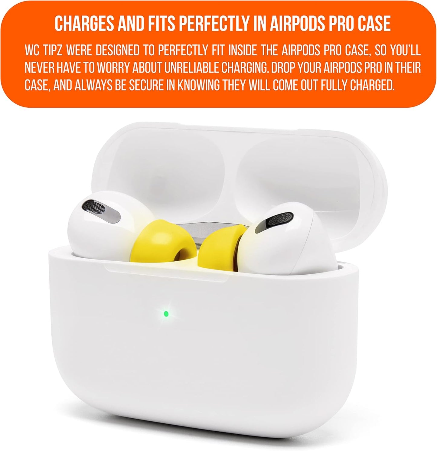 WC TipZ - Upgraded Memory Foam Ear Tips for Airpods Pro Made by Wicked Cushions | Improved Comfort, Tighter Seal, Better Foam Rebound Time | Fits Perfectly in Charging Case | Neon Yellow