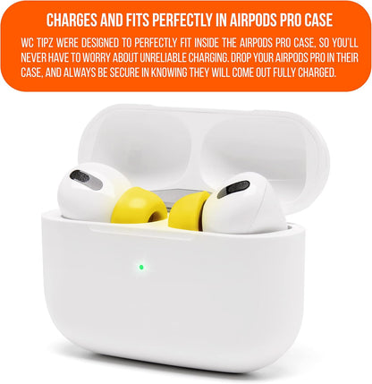WC TipZ - Upgraded Memory Foam Ear Tips for Airpods Pro Made by Wicked Cushions | Improved Comfort, Tighter Seal, Better Foam Rebound Time | Fits Perfectly in Charging Case | Neon Yellow