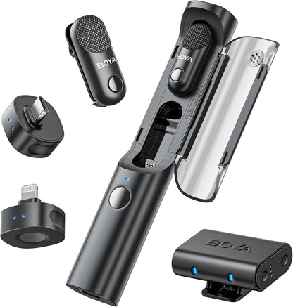 BOYA Magic Wireless Mini Microphones for iPhone/Android/PC/Camera, 4 Form-in-1 Mic, 7g Lightweight,AI Noise Reduction, 48kHz/24bit,APP Control, 328ft Range,Microphone for Recording(Stand not included)