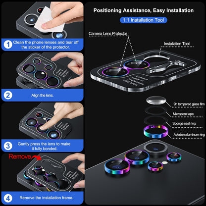 WSKEN for Samsung Galaxy S25 Ultra Camera Lens Protector - Ultra Thin Case Friendly, 9H Shatterproof Tempered Glass with Aluminum Metal Circle Camera Screen Protector Cover Accessories, Colorful