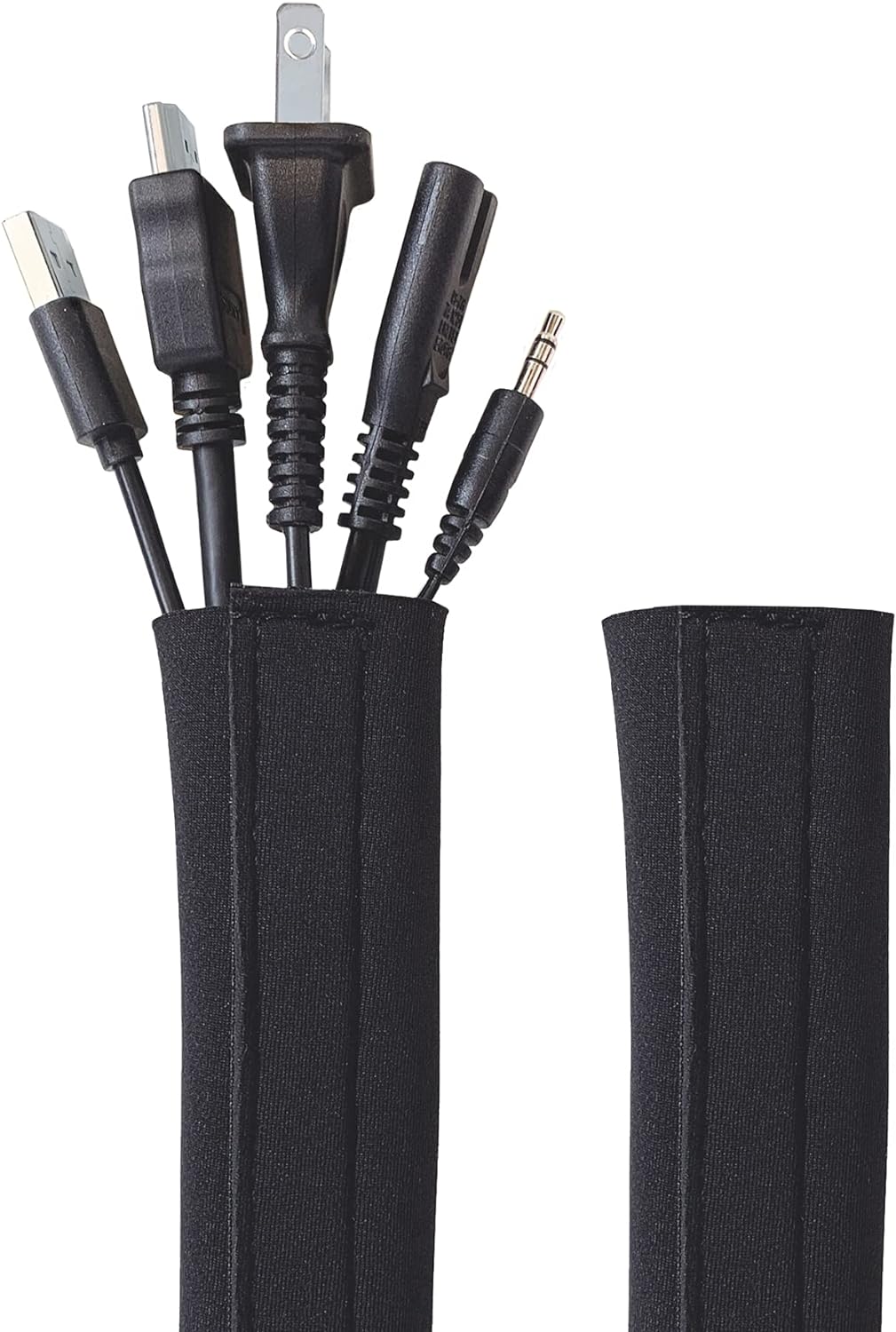 Hook and Loop Cable Sleeve by Wrap-It Storage - 48" x 4.5" (2-Pack) Black - Cut to Size Cord Organizer and Cable Protector for Desk, TV Cord Management to Hide and Cover Wire and Extension Cords