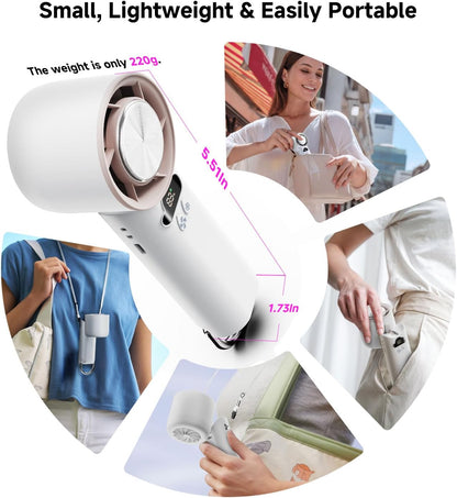 [2025 Upgrade] Portable Cooler Handheld Fan, [Coldest Turbo Hand Fan] 15000RPM 24H Max Cooling Time Highly Speed (1-100) Hand Fan, Collapsible Mini Small for Travel, Office (White)