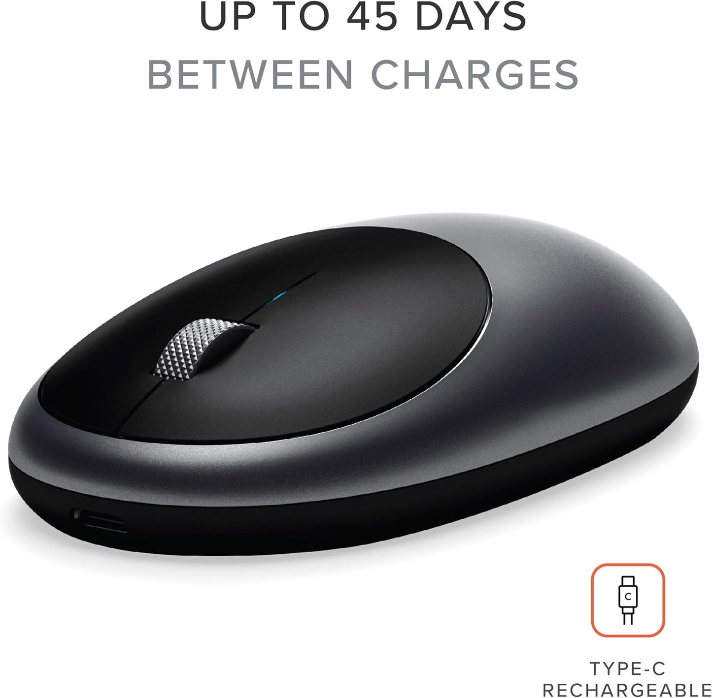 Satechi M1 Wireless Bluetooth Mouse, USB-C Rechargeable, Compact & Portable, for Mac/Windows, Compatible with M4/M3/M2 MacBook, Pro, Air/iMac/iPad Pro, iPhone 16/15/14 & More - Space Gray
