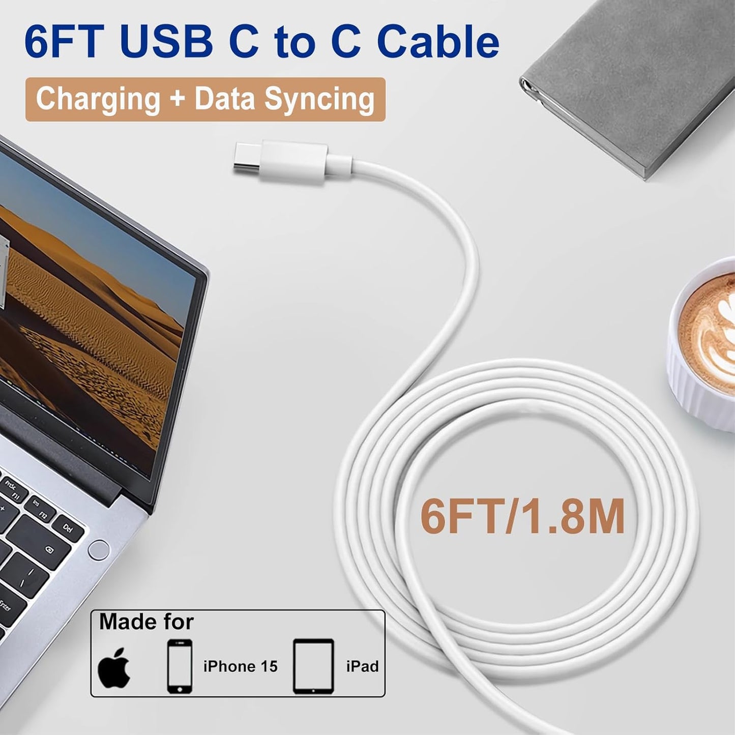 iPhone 15 Charger,iPhone 15 Charger Fast Charging,20W Type C USBC ChargerBlock 6FT USB C to USB C Cable Cord Compatible iPhone 16 Pro Max/15 Plus,iPad Pro 12.9/13/11-inch, iPad mini 6, iPad Air 4/5