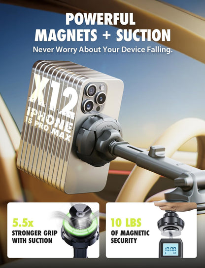 Bracketron MagSafe Car Mount,MagAlign Max Magnetic Phone Holder for Car Windshield & Dashboard,360 Vacuum Suction Magnetic Car Phone Holder for iPhone 16 Pro Max 15 14 13 12 - MagSafe Car Accessories