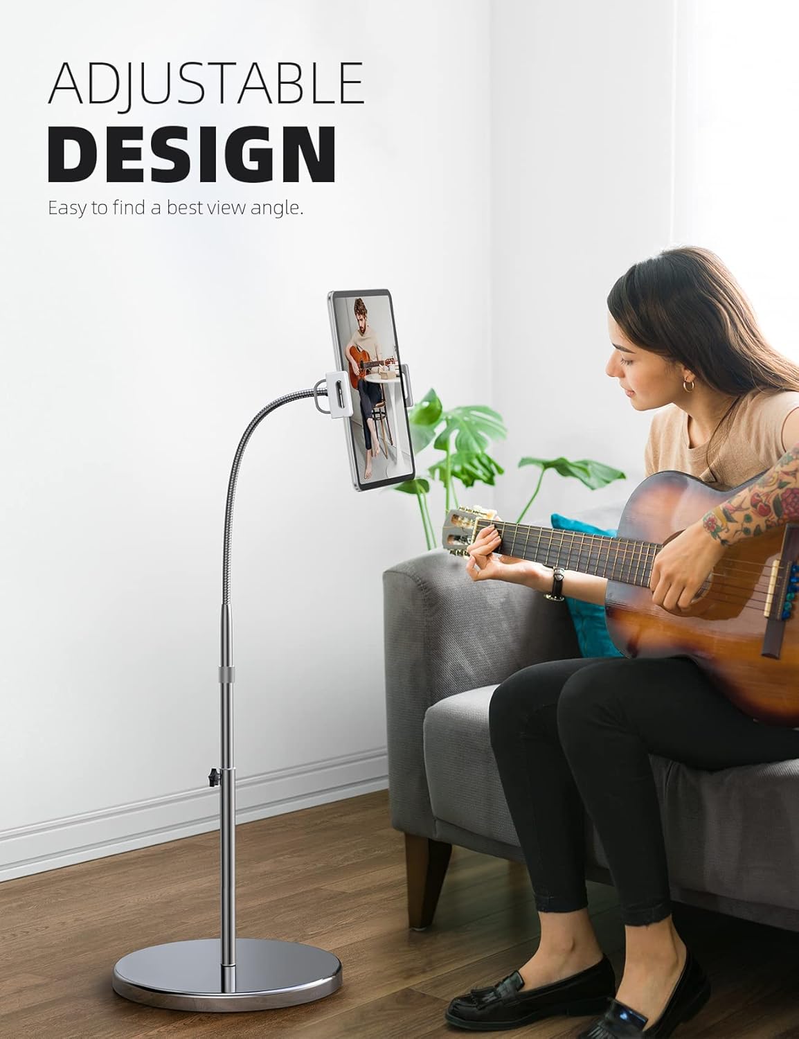 Lamicall Tablet Floor Stand Gooseneck - Swivel Tablet Holder Mount with Adjustable Height & 10.6lb Stable Base, for iPad mini Air Pro 12.9/9.7, Tab, Kindle, iPhone Air 17 Pro Max, Phones (4.7-13")