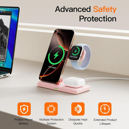 2025 3 in 1 Wireless Charger for iPhone 16 15 14 13 12 11 XR 8, Apple Charging Station for Apple Watch 10/9/Ultra/8/7/SE/6/5/4 & AirPods Series, Wireless Charging Station for Multiple Devices Apple