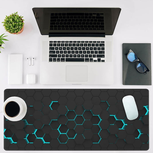 Mouse Pad Large Abstract Hexagonal Neon Non-Slip Game Desk Mat with Stitched Edge Laptop Keyboard Desk Pad for Work Home Gaming (35.4 x 15.7 Inches)