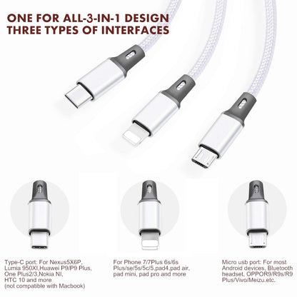 Multi USB Charging Cable 3A, (2Pack 6.6FT)3 in 1 Fast Charger Cord Connector with Dual Phone/Type C/Micro USB Port Adapter, Compatible with Tablets Phone 12 11 Pro 8 7 6 Samsung Galaxy(Charging Only)