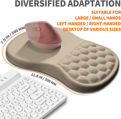 Ergonomic Joint Wrist Support Mouse Pad with Memory Foam Cushion Massage Bump, Carpal Tunnel Pain Relief Mousepad Slope Design for Wrist Rest, 11.8x7.9 in, Apricot