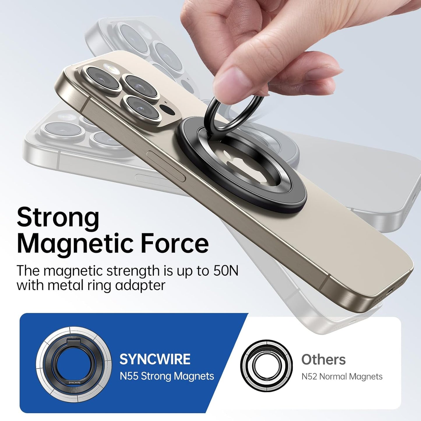 Syncwire Magnetic Phone Ring Holder for MagSafe, Magnetic Ring Holder Cell Phone Grip Stand Finger Ring Kickstand with Two-Sided Magnetic Compatible iPhone 16 Pro Max 15 14 13 12 Android - Titanium