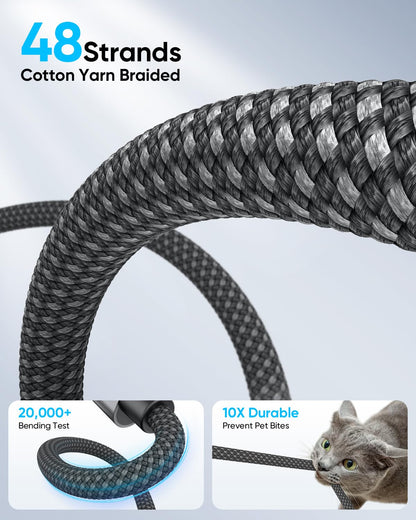 SUNGUY 4-in-1 Charging Cable 3FT, MAX 240W Multi Charge Cable with Lighting/Type C/USB A Port, USB A/Lighting to USB C Cable Adapter for iPhone 16/15/14 Pro Max, Galaxy S24 S23 S22 and More