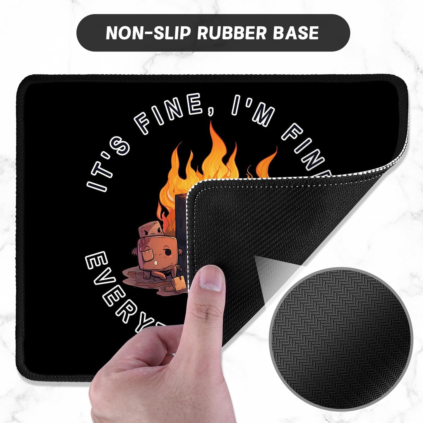 ITNRSIIET Mouse Pad with Stitched Edge Premium Textured Smooth Precise Operation Waterproof Washable Non-Slip Rubber Base Desktop Protection Mat, 10.2×8.3×0.12 inches, Funny Burning Box