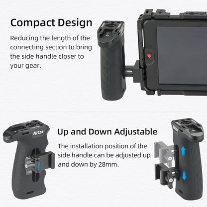 Nitze Ergonomic NATO Side Handle with NATO Calmp, Up/Down and Left/Right Adjustable, Rubberized Aluminum Camera Side Handle Camera/Monitor Cages - PA29C