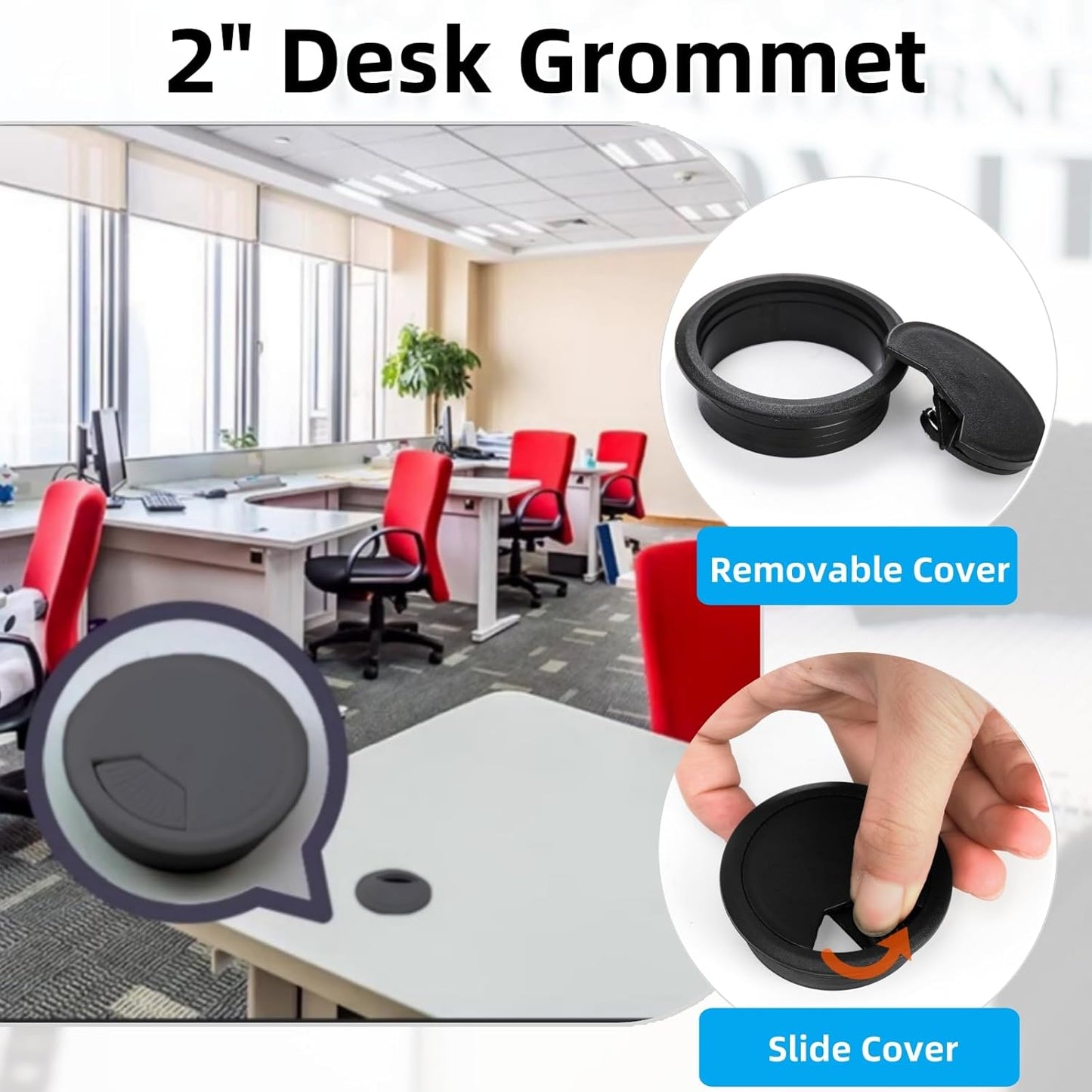 40 Pack 2 Inch Desk Grommet, Plastic Cable Hole Cover Bulk for PC Desk, Flexible Wire Organizer Cable Cord Management for Home Office, Black