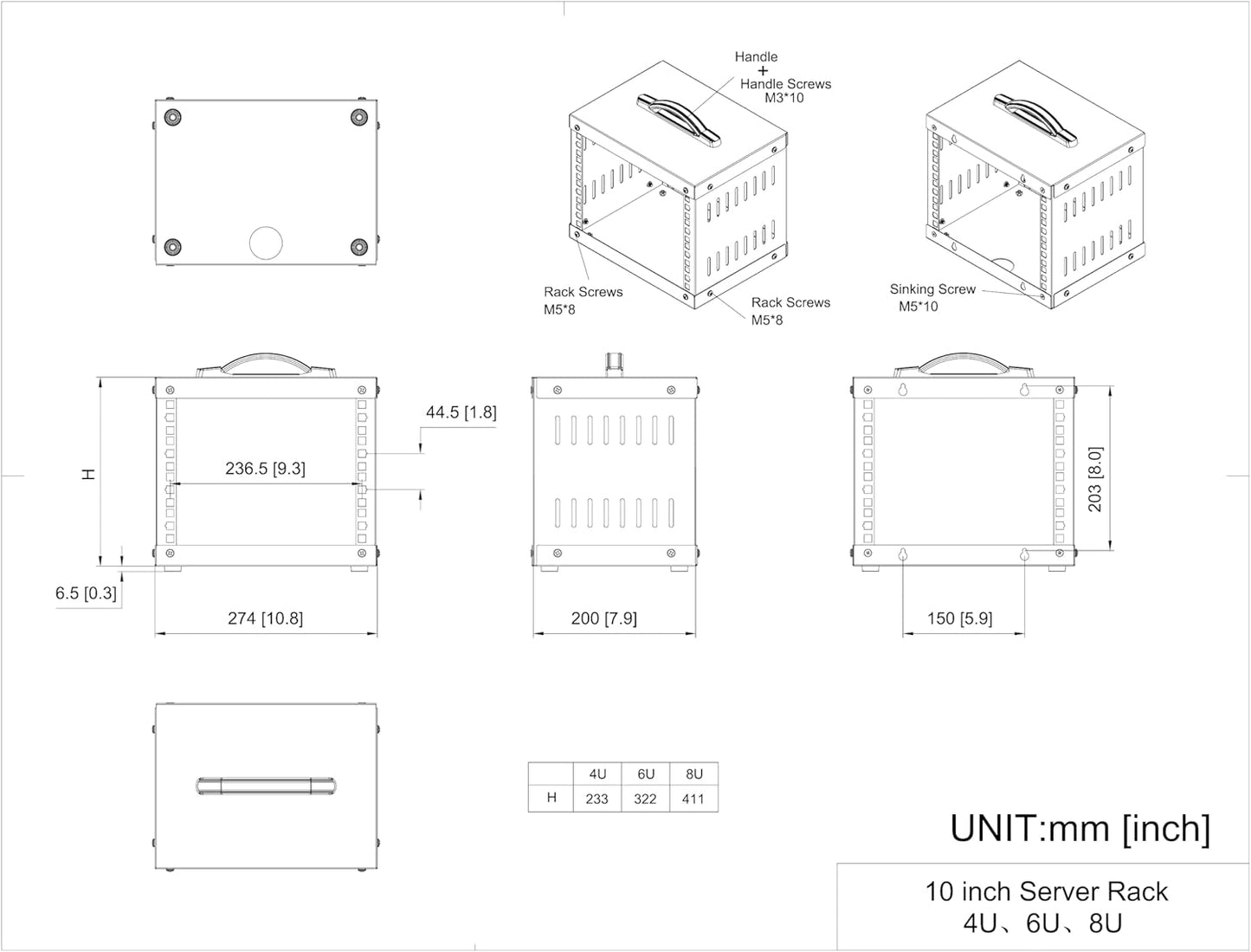 4U Small Network Cabinet-10 inch Server Rack for 10" Server, Network, Audio, and Video Equipments at Home or Office (4U)