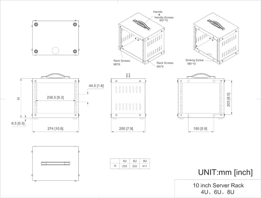 4U Small Network Cabinet-10 inch Server Rack for 10" Server, Network, Audio, and Video Equipments at Home or Office (4U)