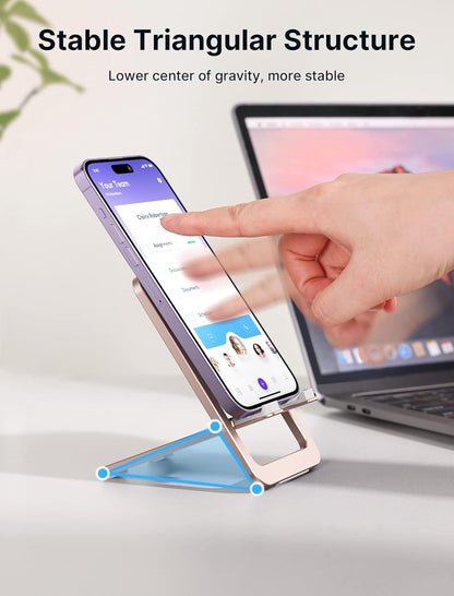 JSAUX Cell Phone Stand, Foldable Aluminum Adjustable Phone Holder for Desk Portable Travel Holder Office Desk Accessories Compatible with iPhone 15 14 13 12 11 Pro Max X Samsung S24 S23 -Pink