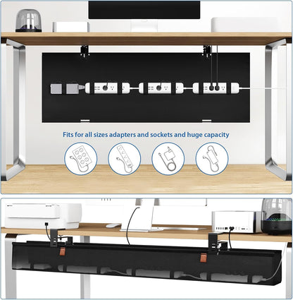 Zilink No Dril Under Desk Cable Management Tray 40" Cord Organizer for Table Clamp/Screw Mount Premium Fabric Cable Management Tray for Home Office Gaming Desk