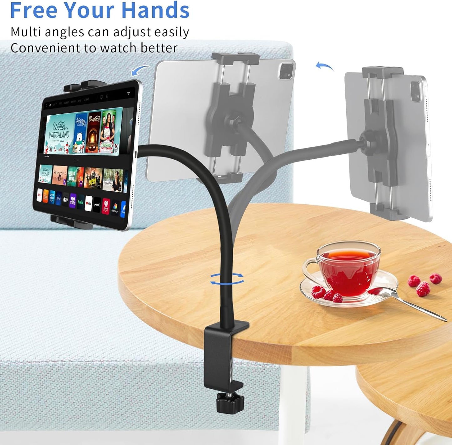 Tablet Stand Holder,Gooseneck Desktop iPad Mount for Table/Bed/Lectern/Kitchen,19.7" Flexible Adjustable Arm,Compatible with 4.7~12.9" iPad/iPhone/Nexus/LG G Pads/e-Reader/Kindle/Switch/Galaxy Tabs