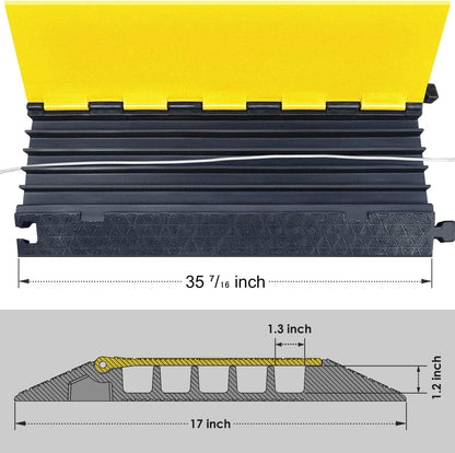 Rubber Cable Protector Ramp, Heavy Floor Cable Wire Cord Cover Speed Bumps 22000Lbs Load Capacity, Driveway Hose Cable Ramp Protective Cover for Indoor and Outdoor (5-Channel x 2Pcs)