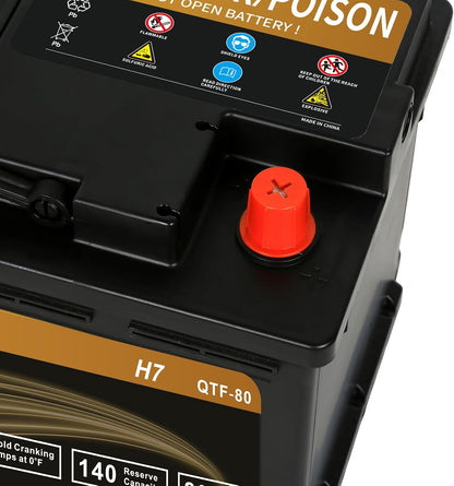 Weize Platinum AGM Battery BCI Group 94R - 12v 80ah H7 Size 94R Automotive Battery, 140RC, 850CCA, 36 Months Warranty, Dimensions 12.4" L x 6.89" W x 7.48" H